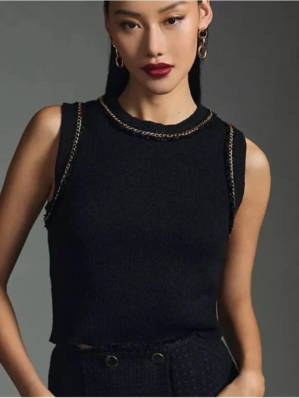 Endless Rose Black Tank Top with Gold Chain Trim
